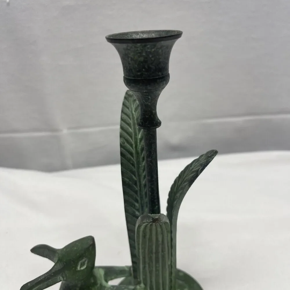 Vintage Cast Metal Rabbit Bunny Candleholder w/ Leaves 7